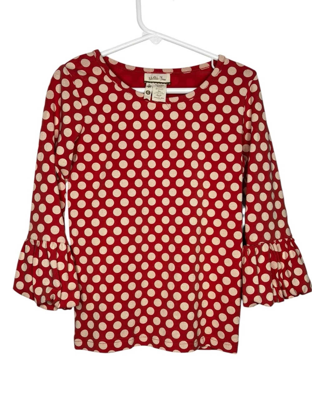 Matilda Jane Girls Red Cream Polka Dot Shirt Size 6 Casual